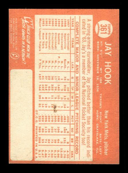 1964 Topps #361 Jay Hook New York Mets EX HOF-10006121