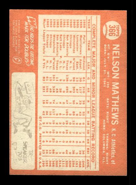 1964 Topps #366 Nelson Mathews Kansas City Athletics EX HOF-10006126
