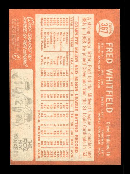 1964 Topps #367 Fred Whitfield Cleveland Indians EX HOF-10006127