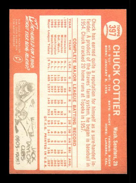 1964 Topps #397 Chuck Cottier Washington Senators EX HOF-10006146