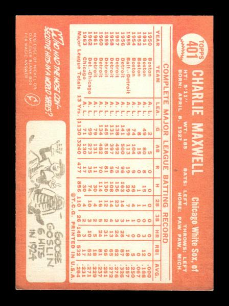 1964 Topps #401 Charlie Maxwell Chicago White Sox EX HOF-10006149