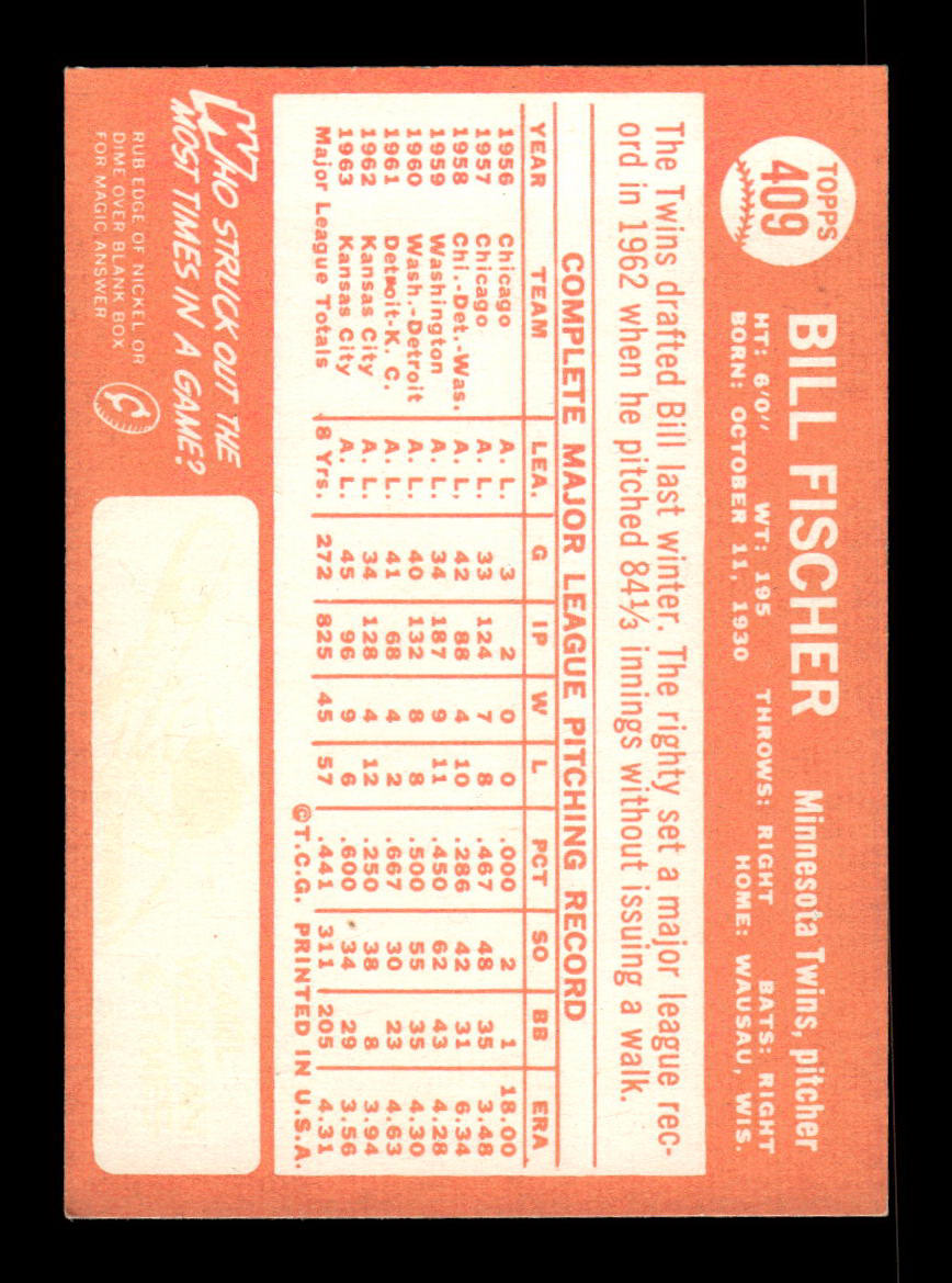 1964 Topps #409 Bill Fischer Minnesota Twins EX HOF-10006155