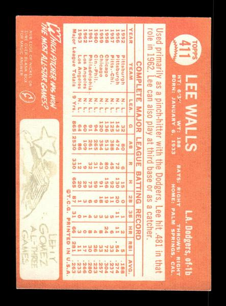 1964 Topps #411 Lee Walls Los Angeles Dodgers EX HOF-10006157