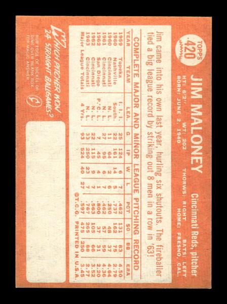1964 Topps #420 Jim Maloney Cincinnati Reds EX HOF-10006165