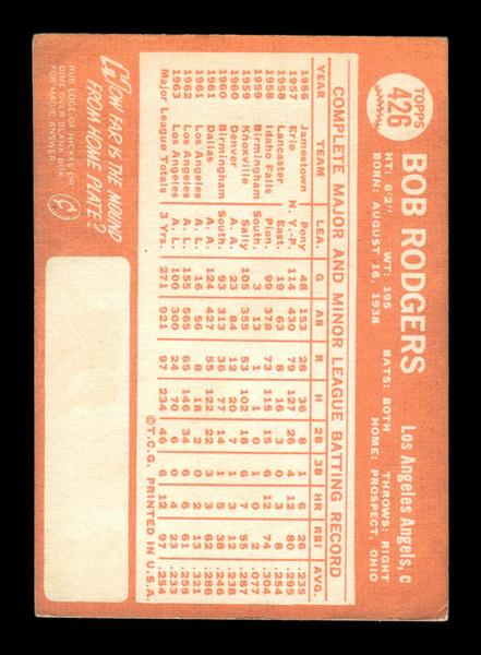 1964 Topps #426 Bob Rodgers Los Angeles Angels EX HOF-10006169
