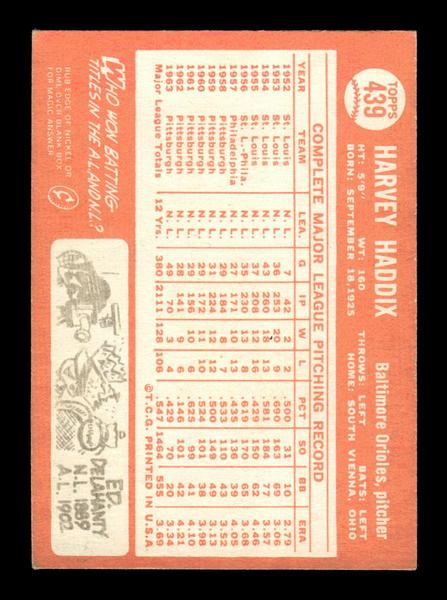 1964 Topps #439 Harvey Haddix Baltimore Orioles EX HOF-10006180