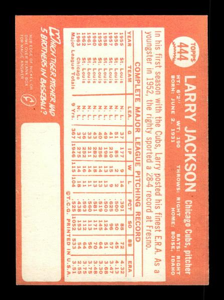 1964 Topps #444 Larry Jackson Chicago Cubs EX HOF-10006184