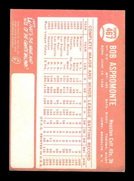 1964 Topps #467 Bob Aspromonte Houston Colt .45s EX HOF-10006194