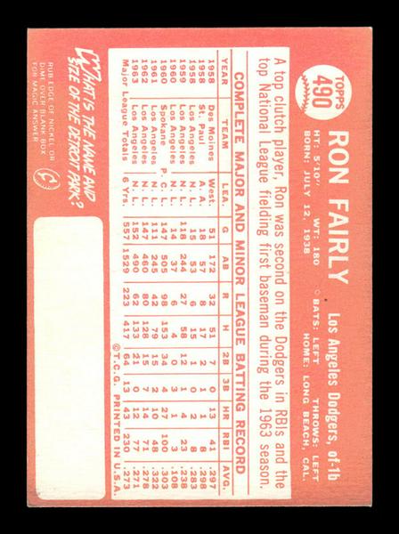 1964 Topps #490 Ron Fairly Los Angeles Dodgers EX HOF-10006200