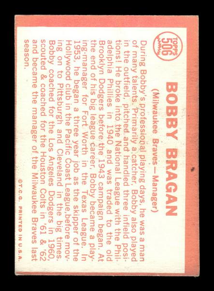1964 Topps #506 Bobby Bragan Milwaukee Braves EX HOF-10006206