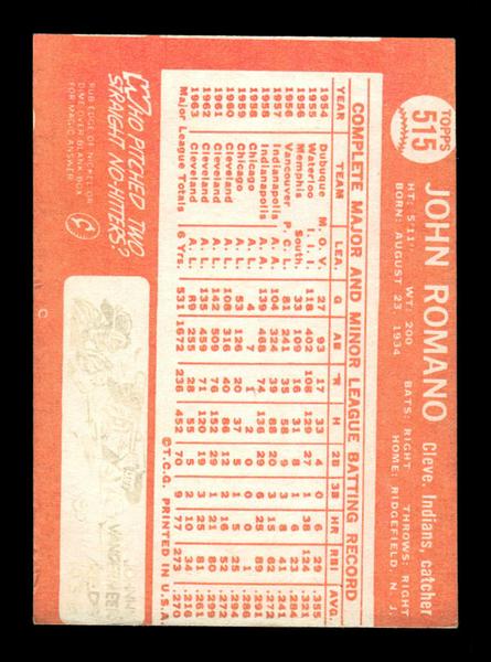 1964 Topps #515 Johnny Romano Cleveland Indians EX HOF-10006208