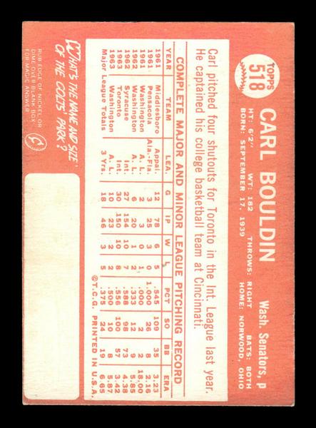 1964 Topps #427 Don Rudolph Washington Senators EX HOF-10006210