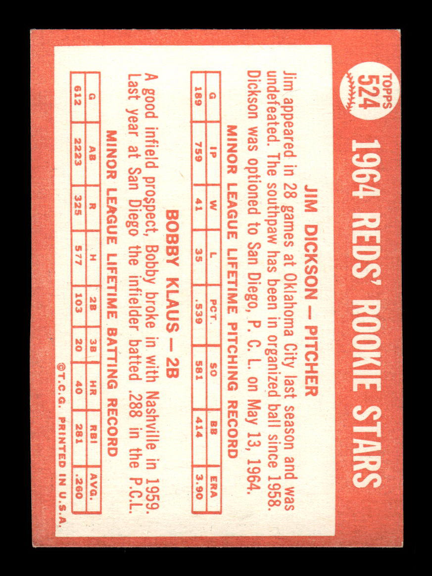 1964 Topps #524 Reds 1964 Rookie Stars Dickson Klaus EX HOF-10006212