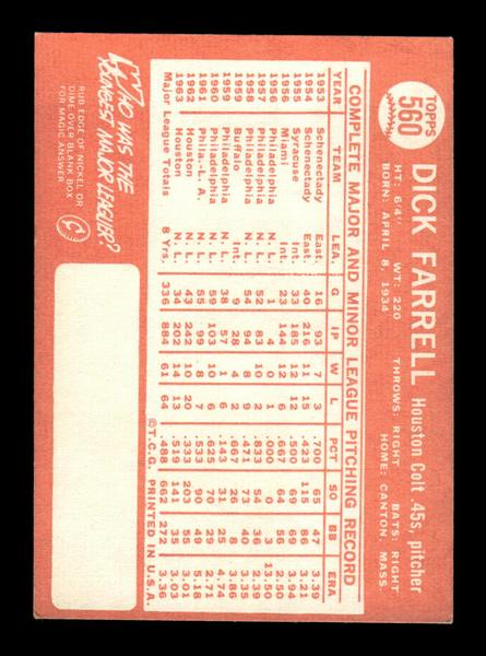 1964 Topps #560 Dick Farrell Houston Colt .45s EX HOF-10006219
