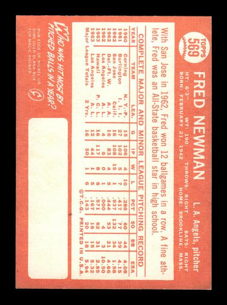 1964 Topps #569 Fred Newman Los Angeles Angels EX HOF-10006221
