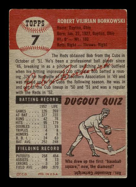 1953 Topps #7 Bob Borkowski Cincinnati Reds Crease Free EX HOF-10006294