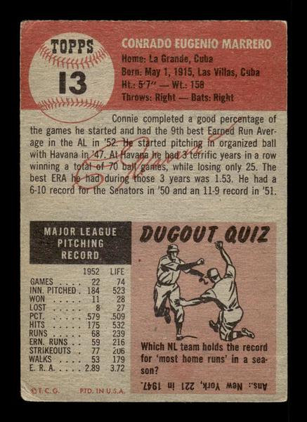 1953 Topps #13 Connie Marrero Washington Senators Crease Free VGEX HOF-10006300