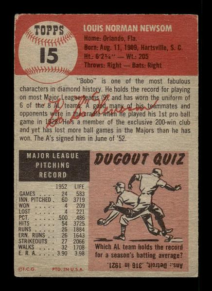 1953 Topps #15 Bobo Newsom Athletics Crease Free EX HOF-10006302