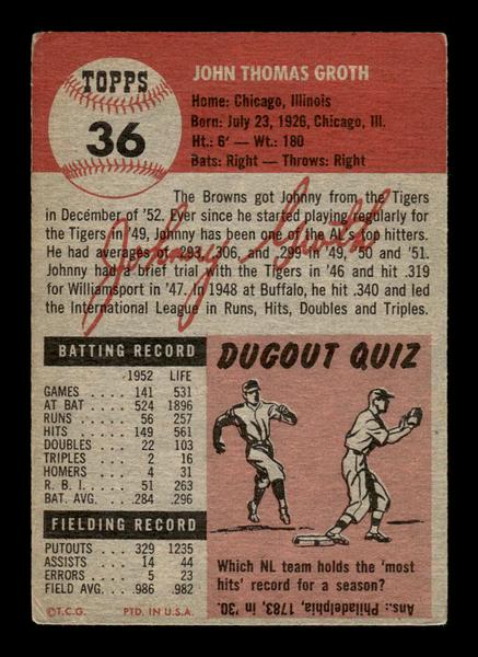 1953 Topps #36 Johnny Groth St. Louis Browns Crease Free EX HOF-10006323
