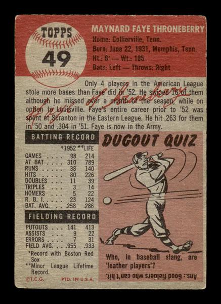 1953 Topps #49 Faye Throneberry Boston Red Sox VG HOF-10006336