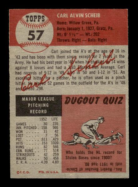 1953 Topps #57 Carl Scheib Philadelphia Athletics Crease Free EX HOF-10006344