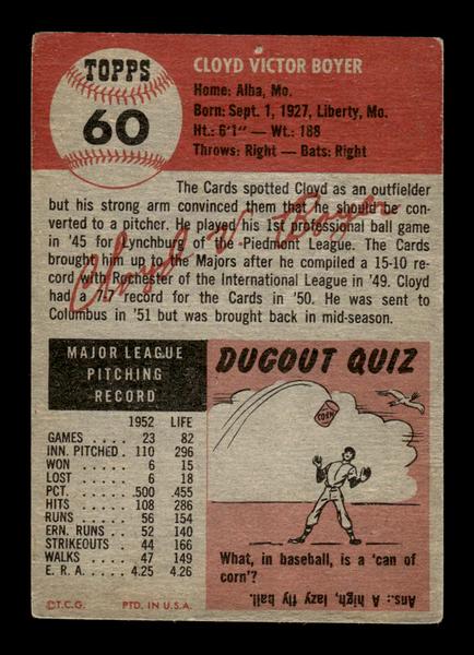 1953 Topps #60 Cloyd Boyer St. Louis Cardinals Pinhole HOF-10006347