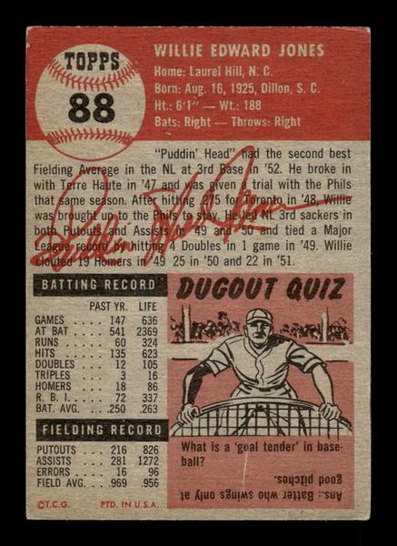 1953 Topps #88 Willie Jones Philadelphia Phillies Crease Free EX HOF-10006373