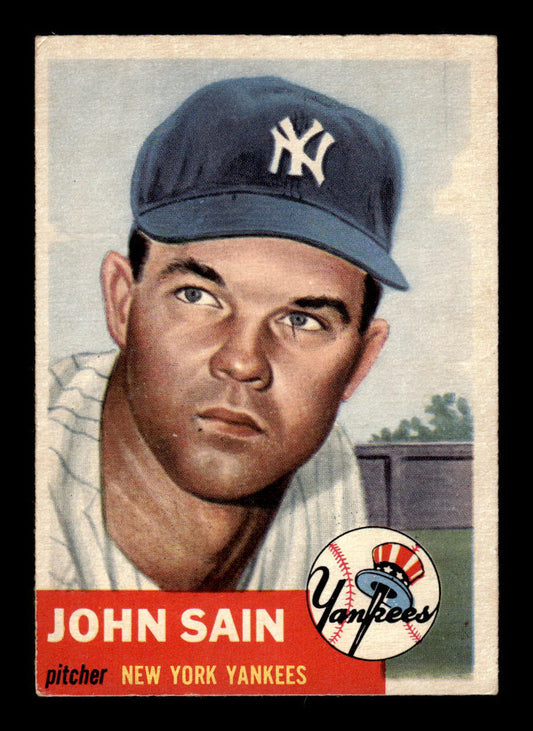 1953 Topps #119 Johnny Sain New York Yankees Crease Free EX HOF-10006404