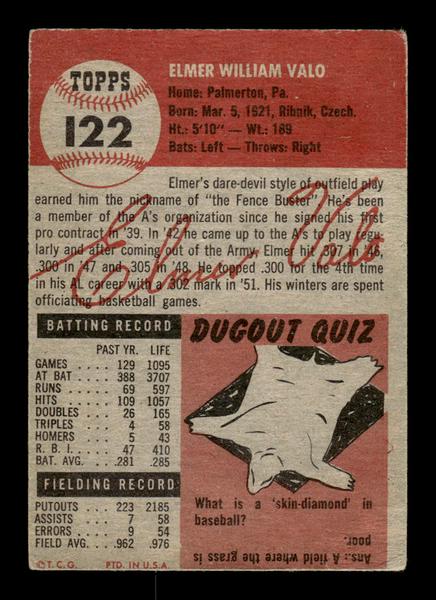 1953 Topps #122 Elmer Valo Philadelphia Athletics VGEX HOF-10006407