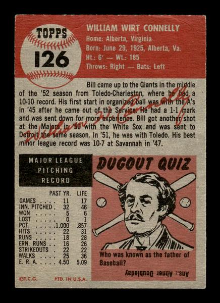 1953 Topps #126 Bill Connelly New York Giants Crease Free EX HOF-10006411