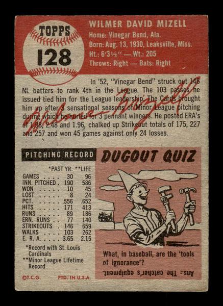 1953 Topps #128 Wilmer Mizell St. Louis Cardinals Crease Free VGEX HOF-10006413