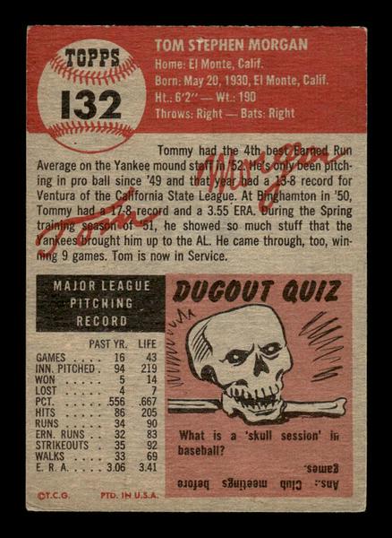 1953 Topps #132 Tom Morgan New York Yankees Pinhole HOF-10006417