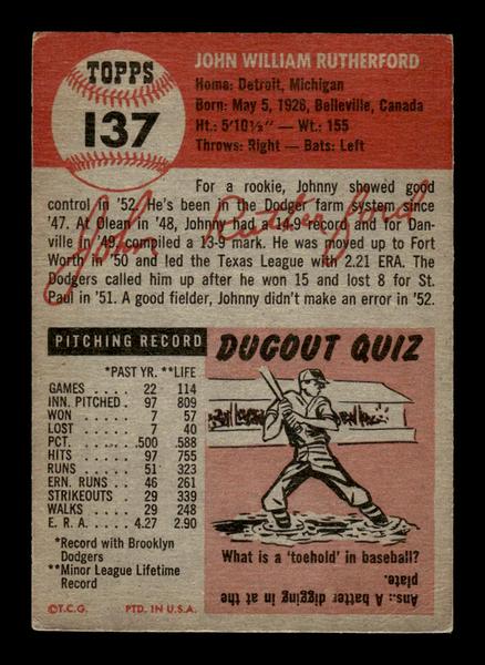 1953 Topps #137 John Rutherford Brooklyn Dodgers VGEX HOF-10006422