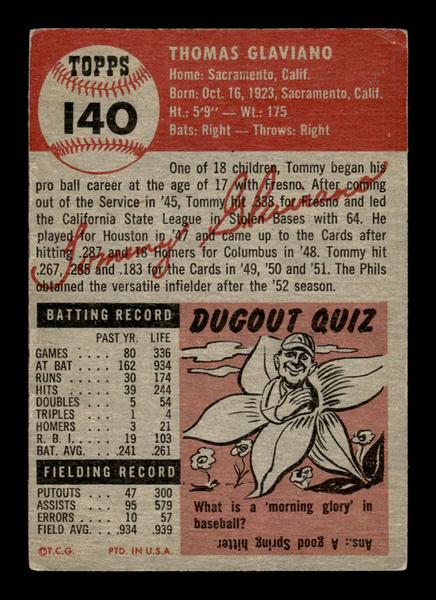 1953 Topps #140 Tommy Glaviano Phillies VG HOF-10006425