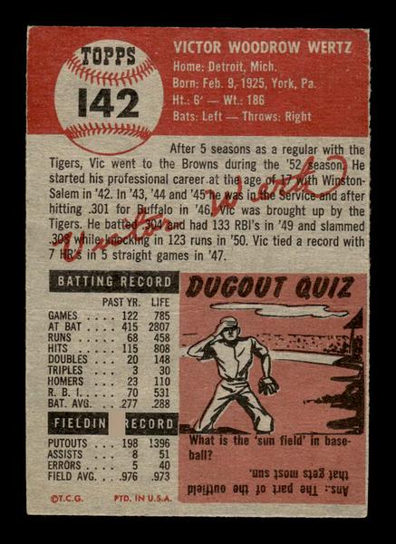 1953 Topps #142 Vic Wertz St. Louis Browns VG Wrinkles HOF-10006427