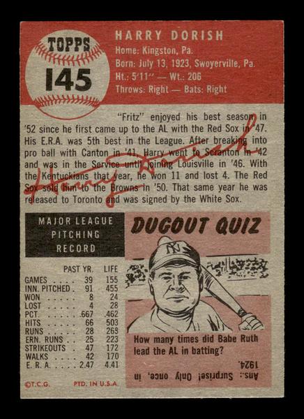 1953 Topps #145 Harry Dorish Chicago White Sox Crease Free EX HOF-10006430