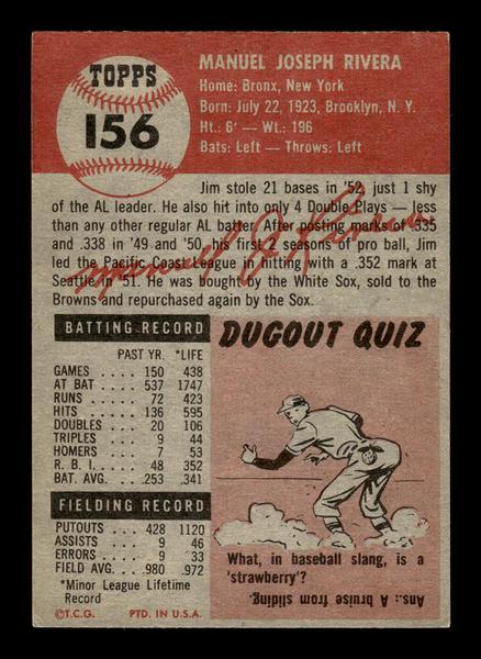 1953 Topps #156 Jim Rivera Chicago White Sox Crease Free EX HOF-10006441