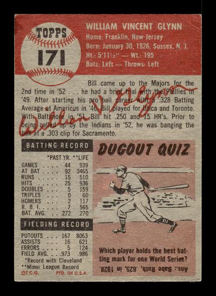 1953 Topps #171 Bill Glynn Cleveland Indians Crease Free VGEX HOF-10006456