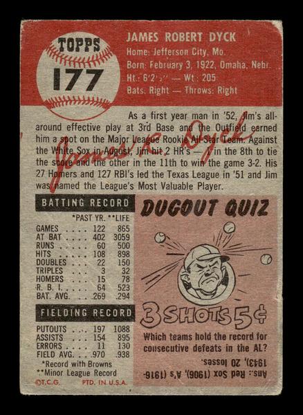 1953 Topps #177 Jim Dyck St. Louis Browns VGEX HOF-10006462