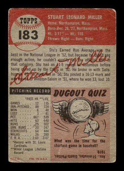 1953 Topps #183 Stu Miller St. Louis Cardinals VG HOF-10006468