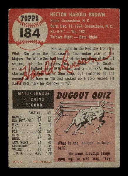 1953 Topps #184 Hal Brown Boston Red Sox Crease Free EX HOF-10006469