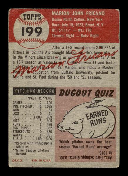 1953 Topps #199 Marion Fricano Athletics VG HOF-10006484