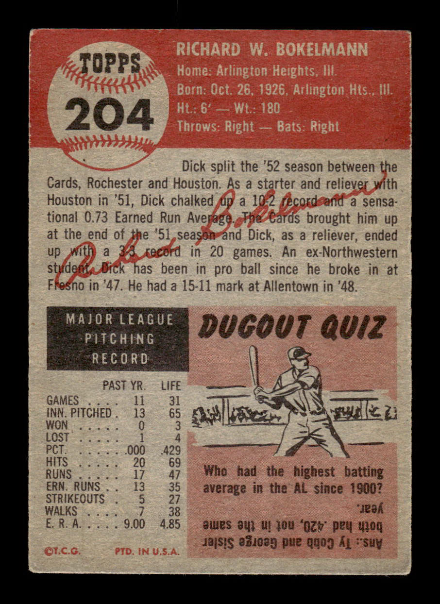 1953 Topps #204 Dick Bokelmann St. Louis Cardinals VG HOF-10006561