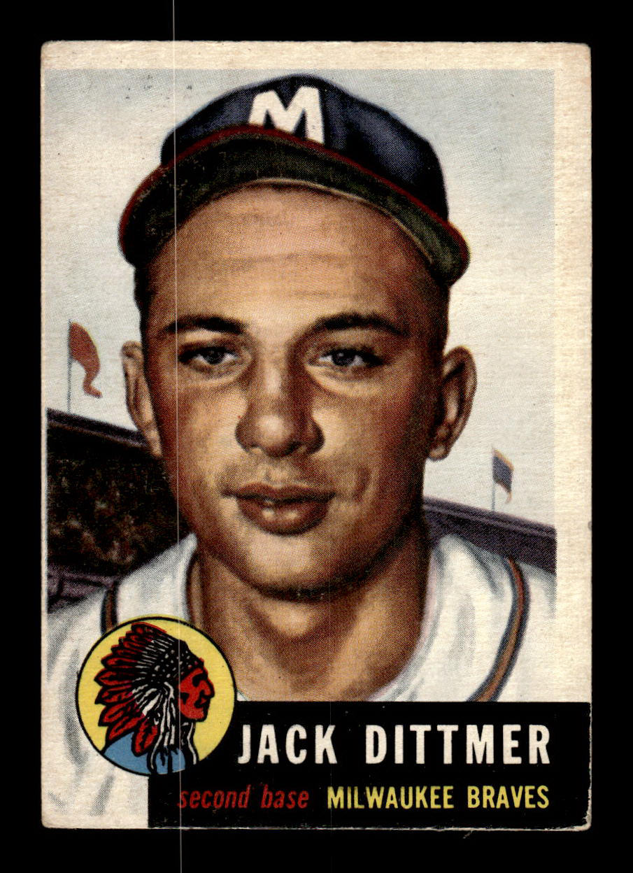 1953 Topps #212 Jack Dittmer Milwaukee Braves Crease Free VGEX HOF-10006569