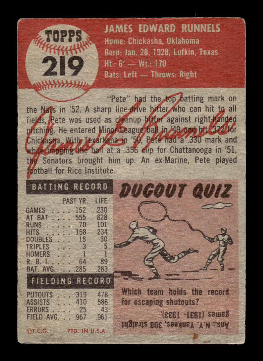 1953 Topps #219 Pete Runnels Washington Senators VG HOF-10006576