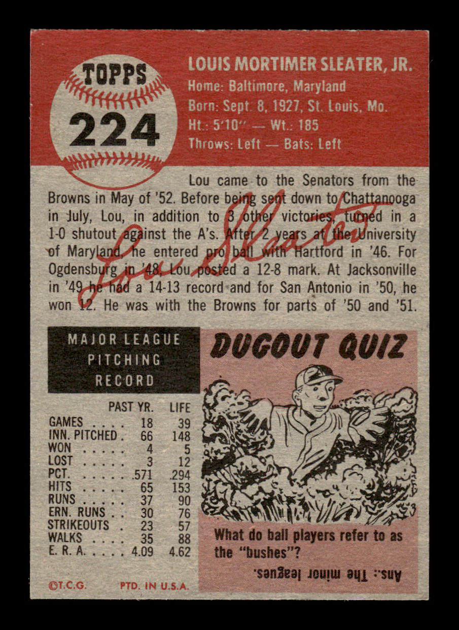 1953 Topps #224 Lou Sleater Washington Senators Crease Free EX HOF-10006580