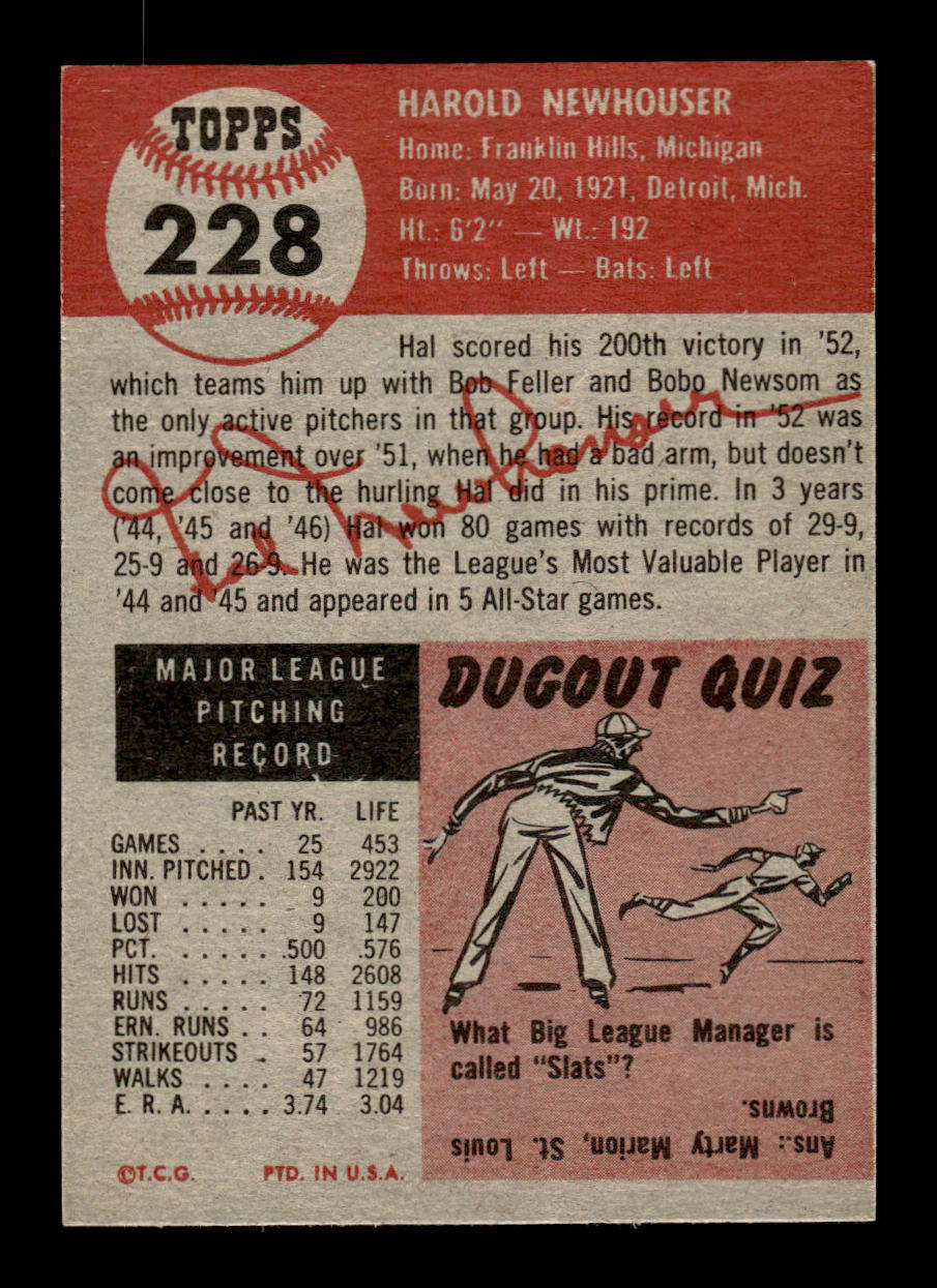 1953 Topps #228 Hal Newhouser Detroit Tigers Crease Free EX HOF-10006584