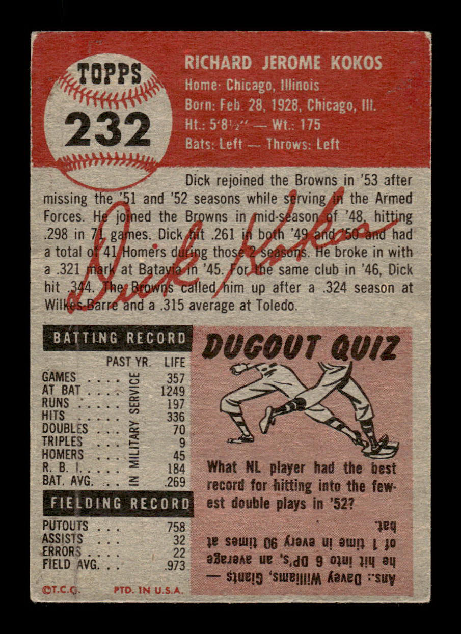 1953 Topps #232 Dick Kokos St. Louis Browns VG HOF-10006588