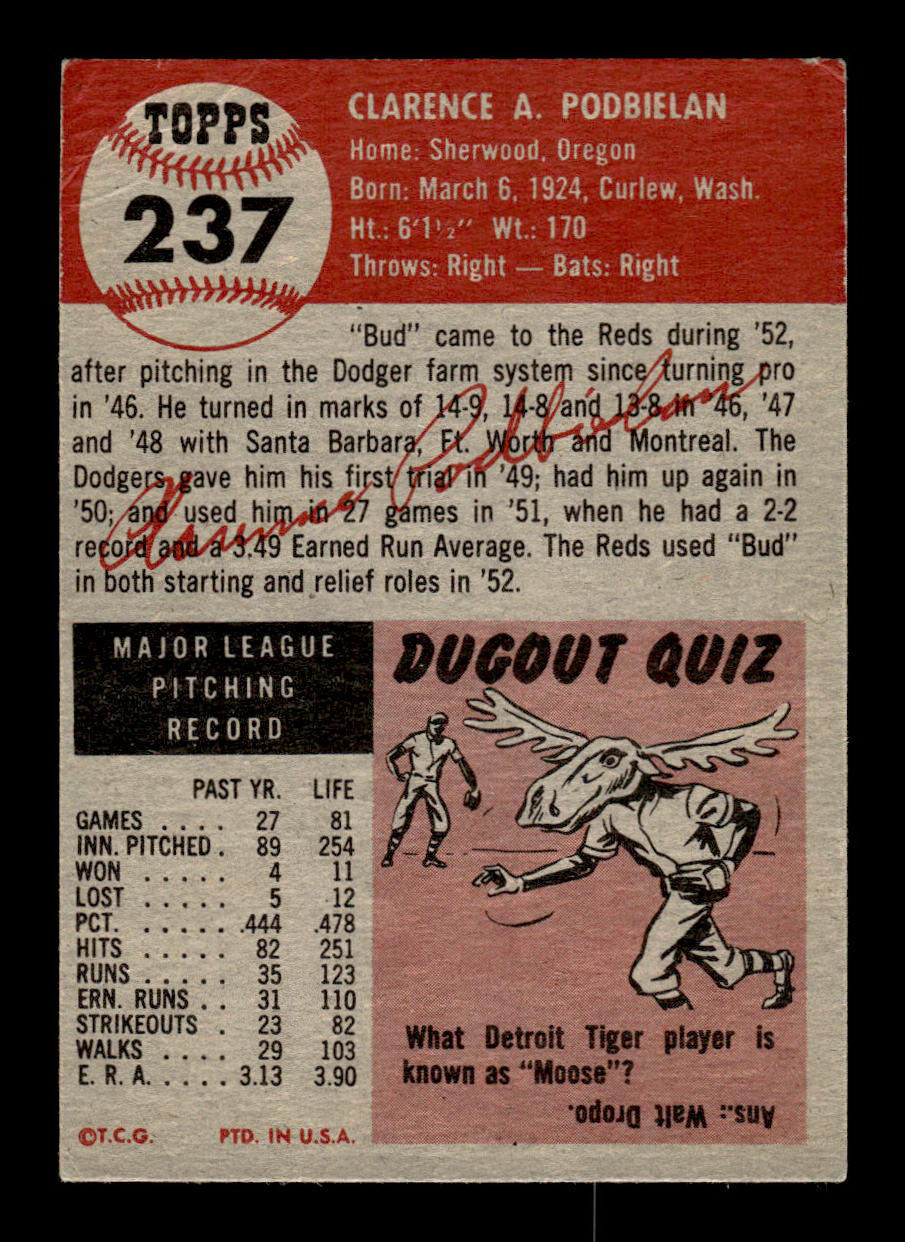 1953 Topps #237 Bud Podbielan Cincinnati Reds VG HOF-10006593