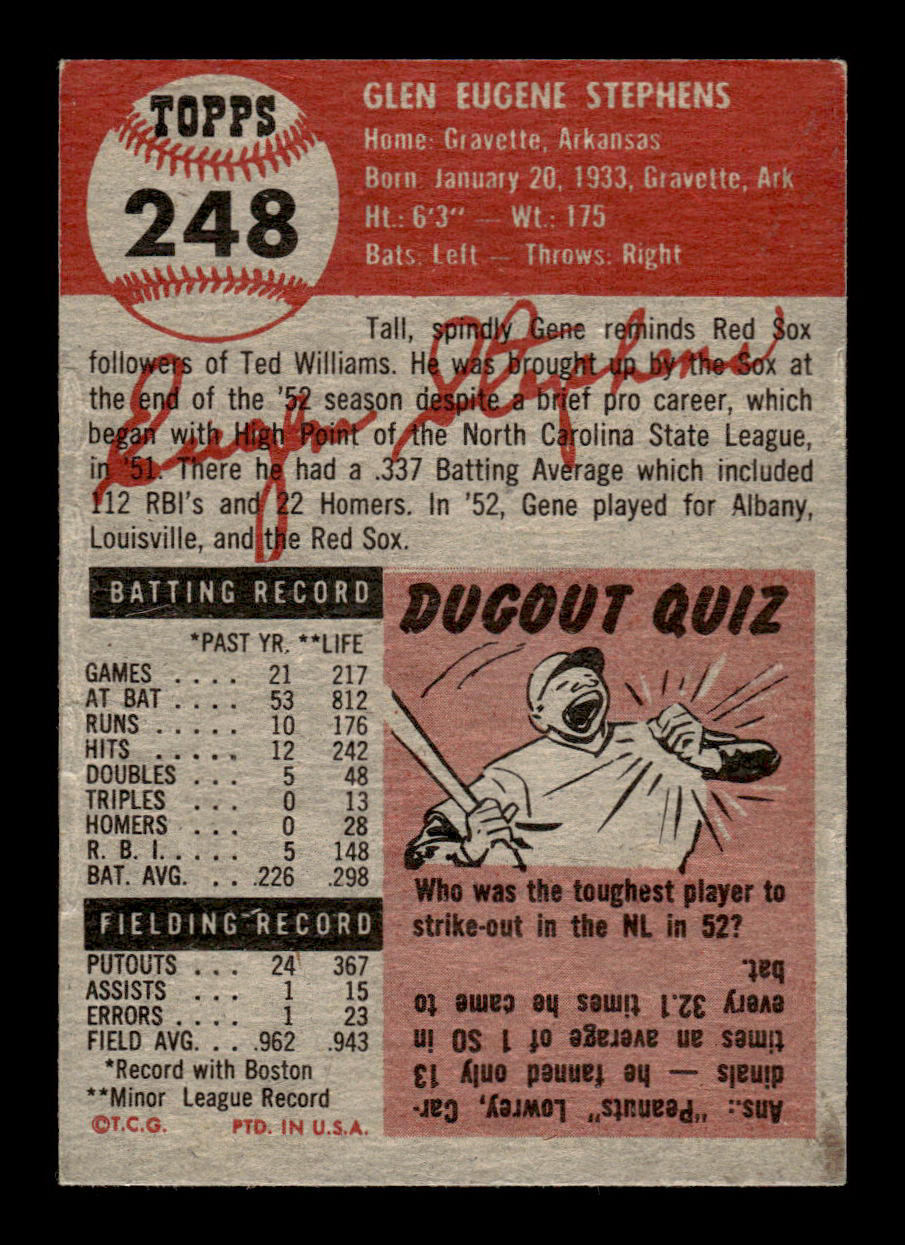 1953 Topps #248 Gene Stephens Boston Red Sox Crease Free EX HOF-10006603